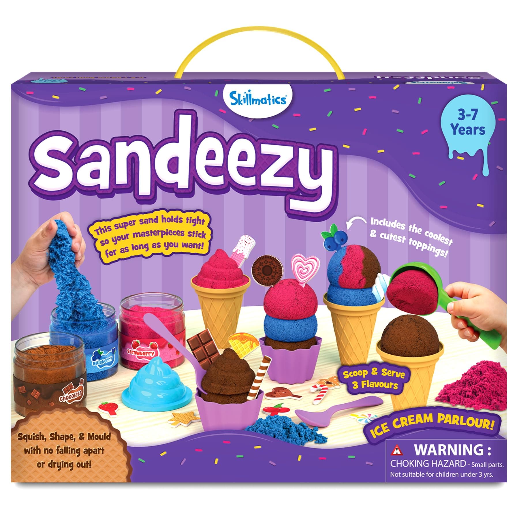 Skillmatics Sandeezy Pretend Play Ice Cream Parlour Set – Sand Playset with Moulds, Tools & Toppings, Sensory Toy for Kids, Non-Toxic, Mess-Free, Creative Indoor Activity Ages 3, 4, 5, 6, 7