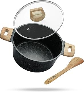 Lifelong Diecast Casserole 24 cm with Non-Riveted Wooden Handle, Glass Lid & Wooden Spatula | 4L Capacity Serves 4–6 | for Curries, Dal & Pulao | Induction & Gas Compatible | PFOA-Free Non-Stick