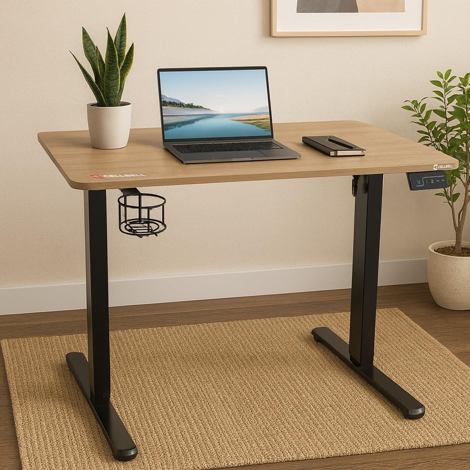 CELLBELL Ergolift Electric Height Adjustable Table for Office Work | Everyday Ergonomic Desk with One Piece Top | Advance Memory Preset | 3 Year Warranty | (Wooden Black)