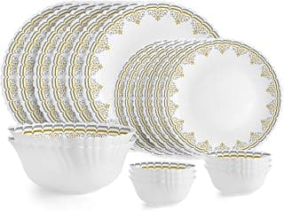 CELLO Dazzle Series Victor Opalware Dinner Set | 20Pcs | White | Service for 6 | Microwave & Dishwasher Safe | Light-Weight & Durable | Chip & Scratch Resistant | Best for Special Occasion & Gifting