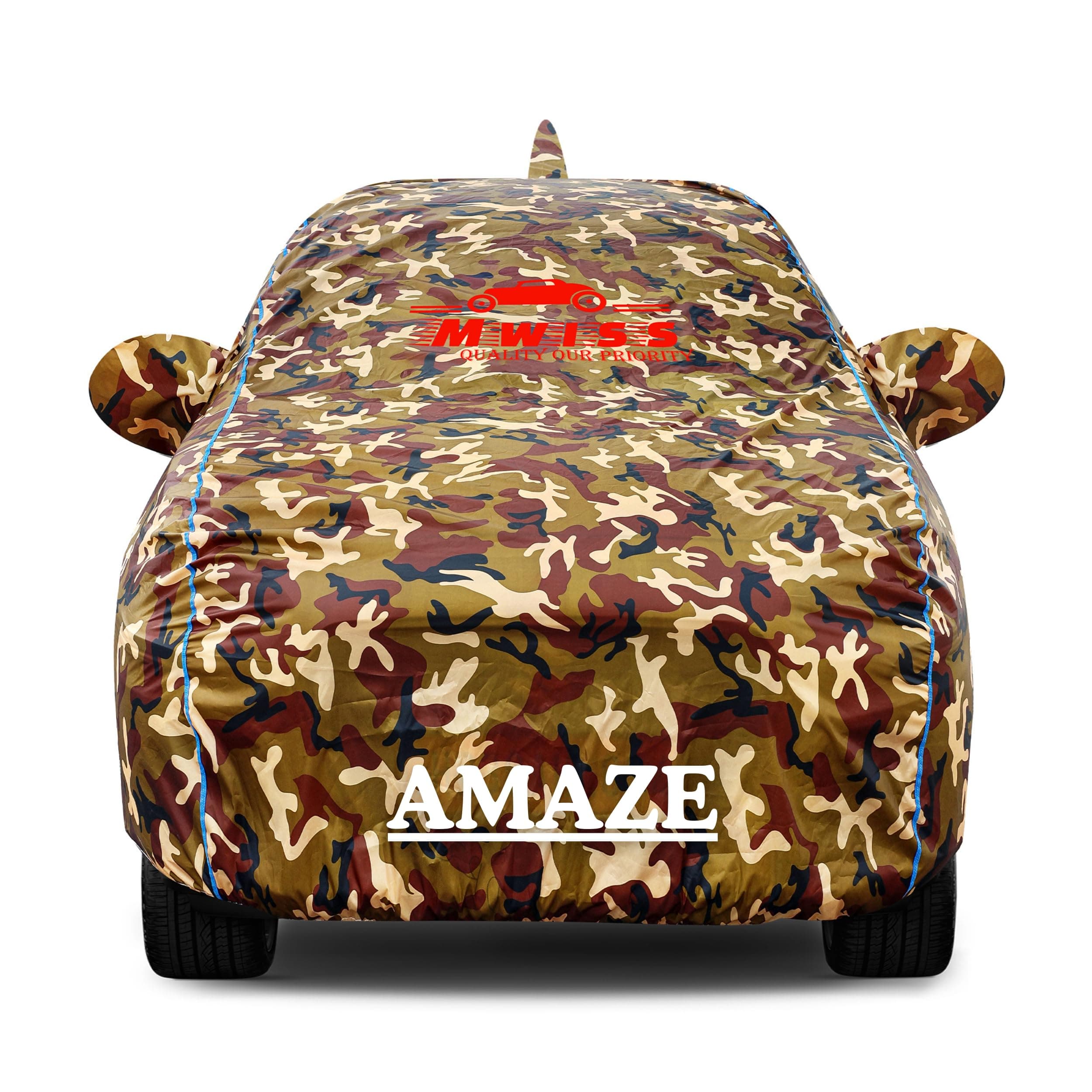 MWISS Waterproof Car Cover for Honda Amaze | Dustproof, UV & Scratch Resistant Soft Cotton Lining | Triple Stitched, Mirror Pockets & Elastic Hem | Jungle