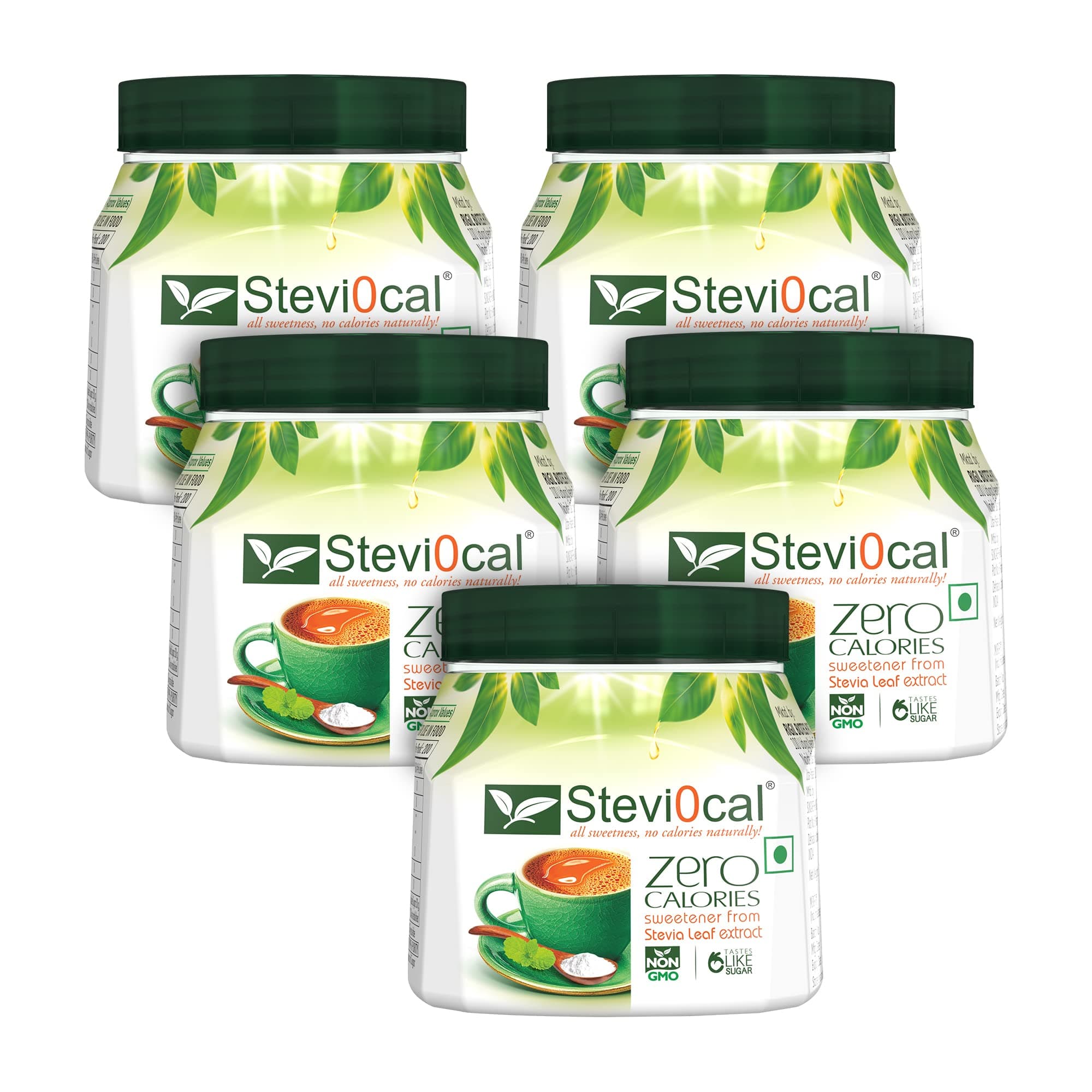 Stevi0cal Stevia Sweetener Powder | 100% Sugar Free Natural | Zero Calorie for Weight Management, Diet, Diabetic Friendly | 200 gm Jar - Pack of Five (5 x 200gm)