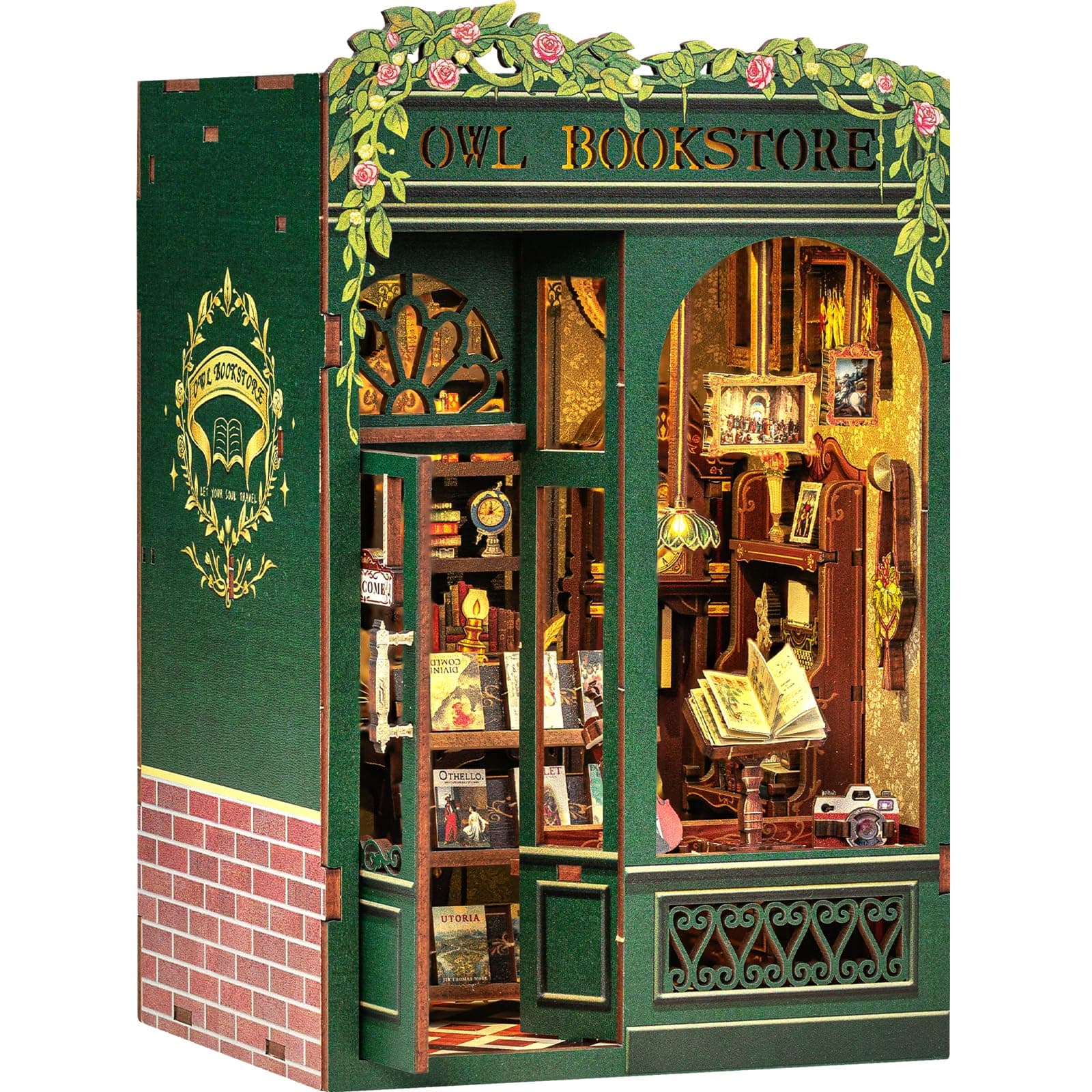 Fsolis Book Nook Kit Booknook Bookshop - OWL Bookstore | DIY Miniature House 3D Wooden Puzzles for Adults Beginners Mini Building Kit Bookshelf Decor Gifts for Women Book Lovers