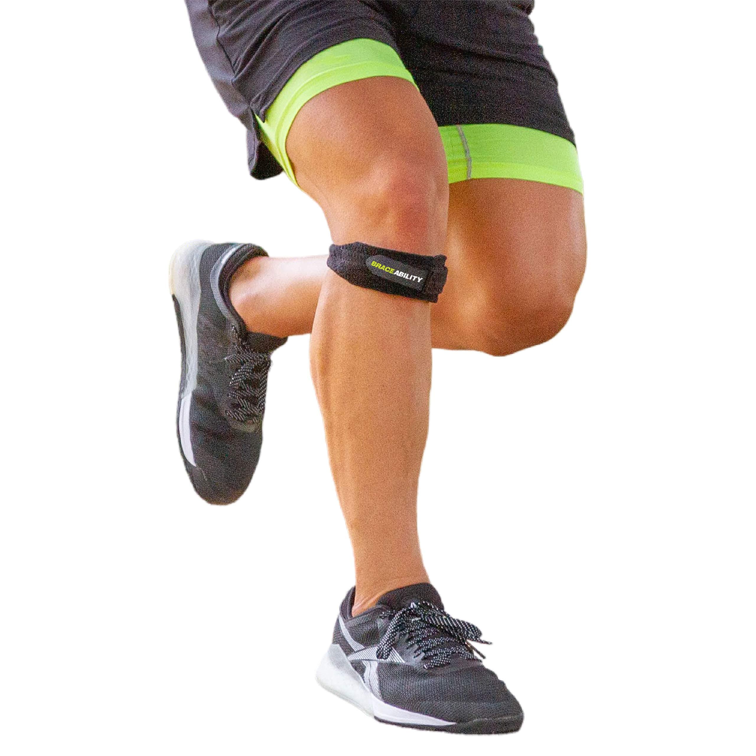 BraceAbility Neoprene Patella Tendon Knee Strap - Large Patellar Tendonitis Stabilizer Brace with Adjustable Band for Jumpers Knee, Osgood Schlatter, Basketball, Volleyball, Soccer (L), Knee Support