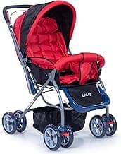 LuvLap Starshine Baby Stroller/Pram for 0 to 3 Years, New Born/Toddler/Kid, Lightweight, Adjustable backrest, 360° Swivel Wheel, Large Storage Basket, Reversible Handlebar (Red)