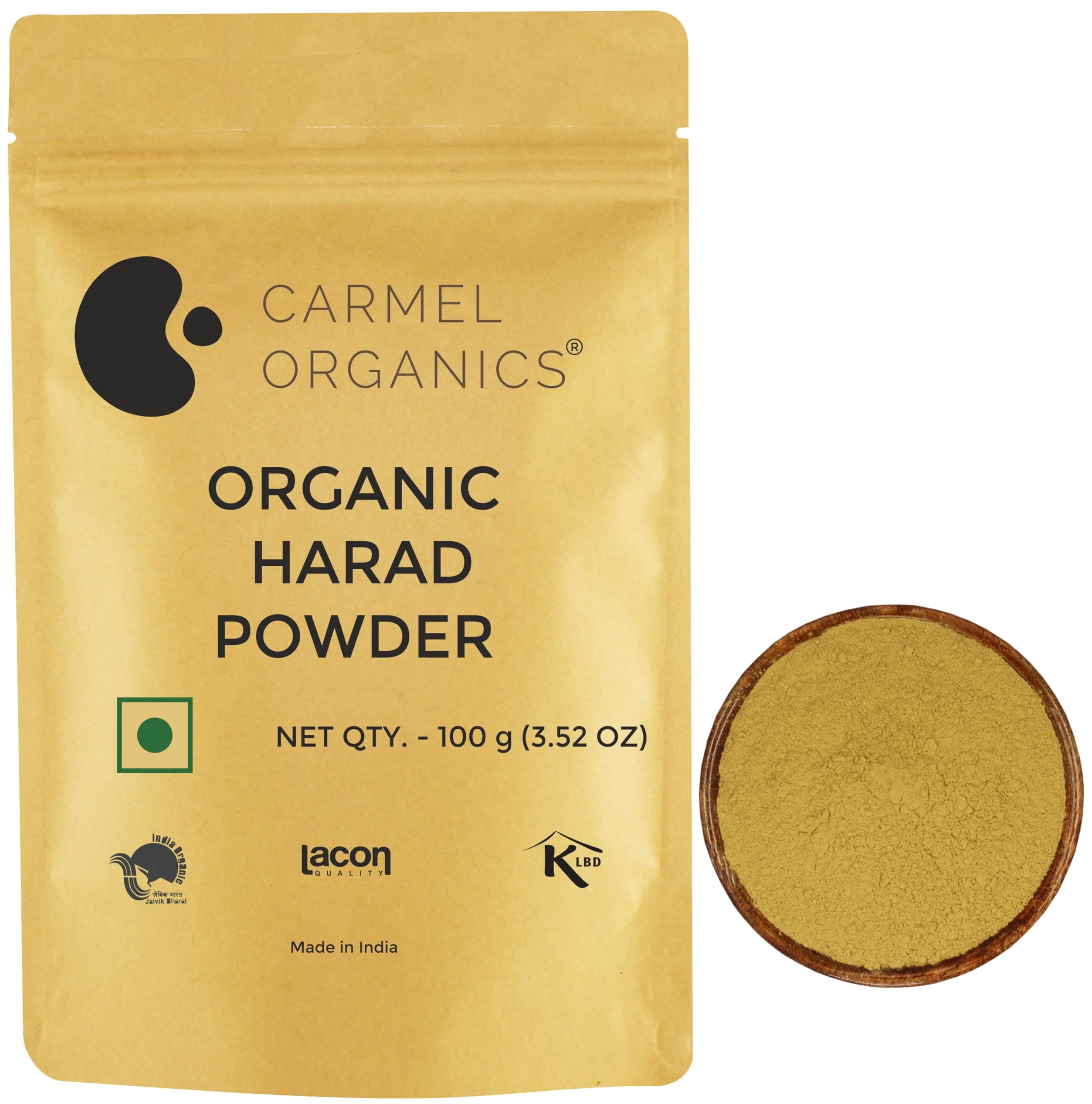 CARMEL ORGANICS Harad/Haritaki Powder 100 Grams | Jaivik Bharat Certified, Terminalia Chebula, Kadukkai Podi/Karakkaya Pudiyamu, No Added Preservatives