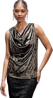 SASSAFRAS Olive Velvet Cowl Neck Sleeveless Top