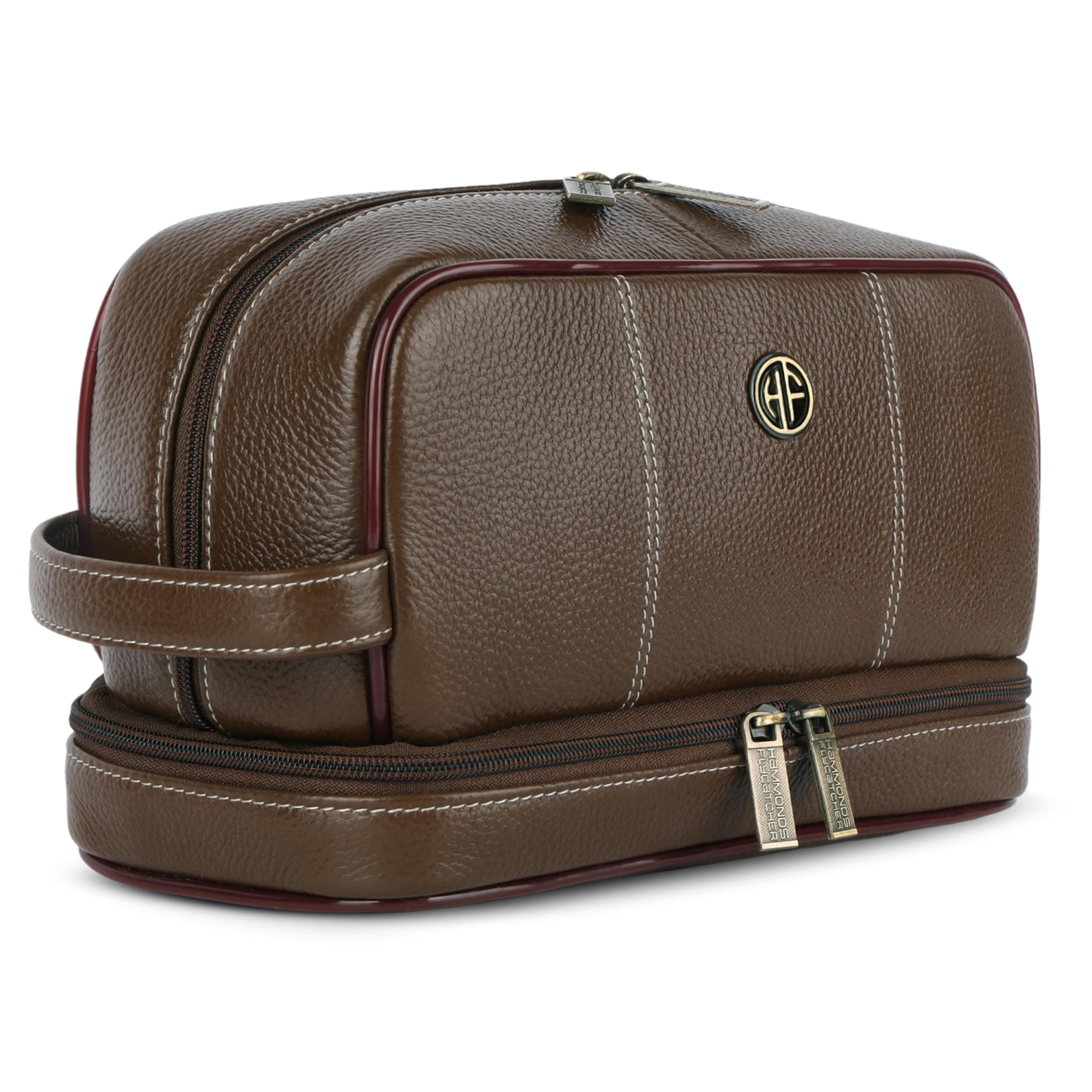 Hammonds Flycatcher Genuine Leather Toiletry Bag for Men and Women Cosmetic Organizer Bag, Travel Organizer Pouch, Shaving Kit Bag for Men Toiletry Pouch for Men with Multiple Pockets - Brushwood
