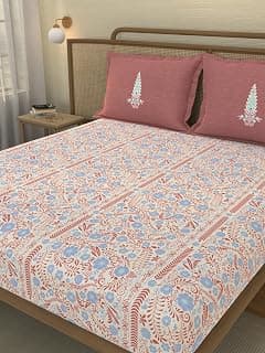 Portico New York Signature - Serenity Essence 180 TC Cotton Pink King Bed Fitted Sheet with 2 Pillow Covers