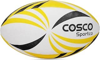 Cosco Synthetic Rugby Ball, Yellow, White, Black Size 5