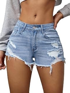 AVANOVA Women's & Girl's Frayed Edges Ripped Raw Hem Solid Denim Shorts (J Shorty 138)
