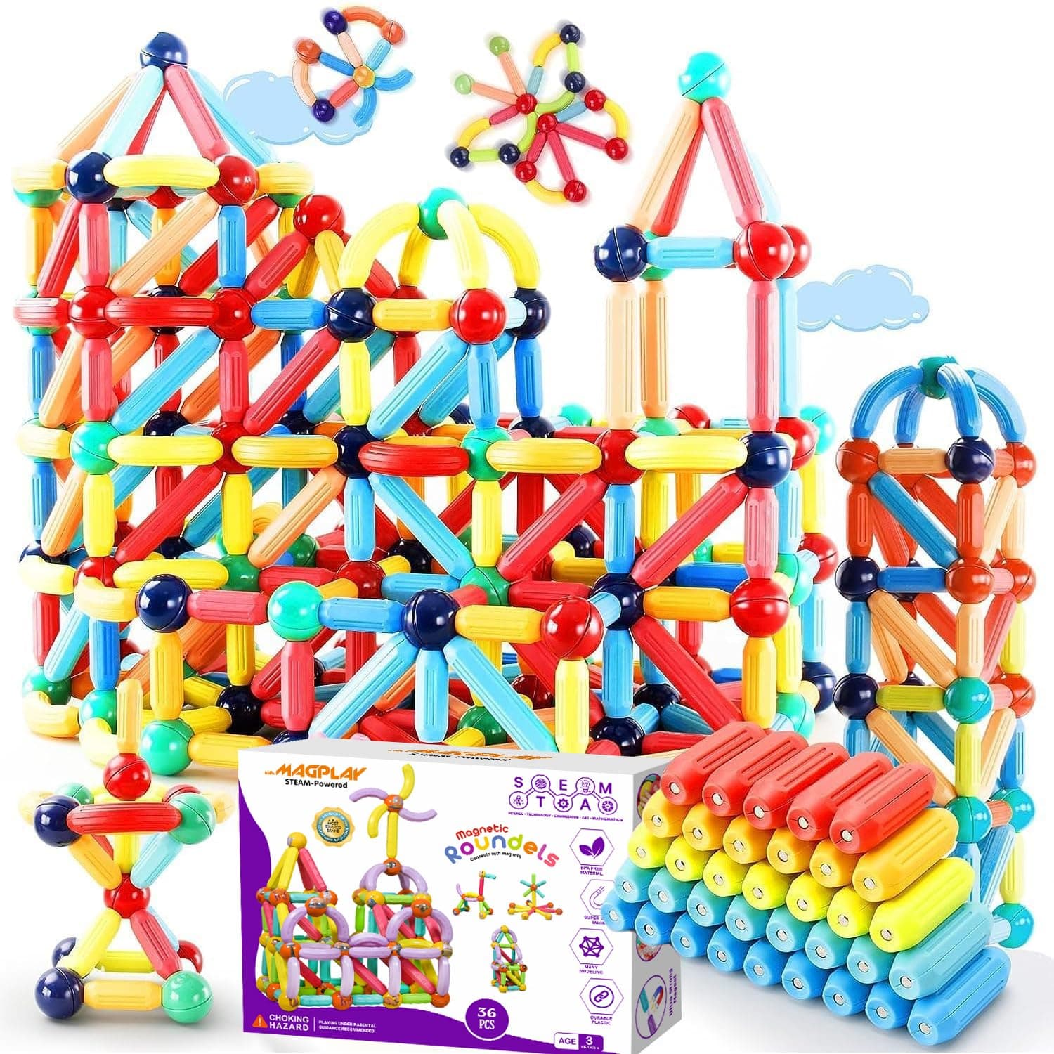 KIPA Gaming MagPlay Roundel | 36-Piece Magnetic Sticks and Blocks Building Set - Educational STEM Toy for Toddlers (3+ Years) - Montessori Learning and Construction Kit (Roundel - 36Pcs)