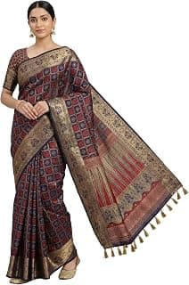 MIMOSA Women’s Navy Raw Silk Saree Woven with Zari Tissue | Patola Style Saree | Rich Pallu & Tassels | 6.2 Mtrs