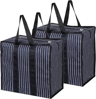 DOUBLE R BAGS Double R Bags Extra Large Multipurpose Heavy Duty Canvas Storage Organizer Shopper Bag with Strong Handles, Zip Cover & 1 Compartment (43x26.6x45.7 cm, Navy, Pack of 2)