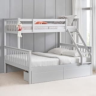 Home Centre Helios Taylor Coupe Twin Solid Wood Bunk Bed with Drawers | Grey | 1 Year Warranty