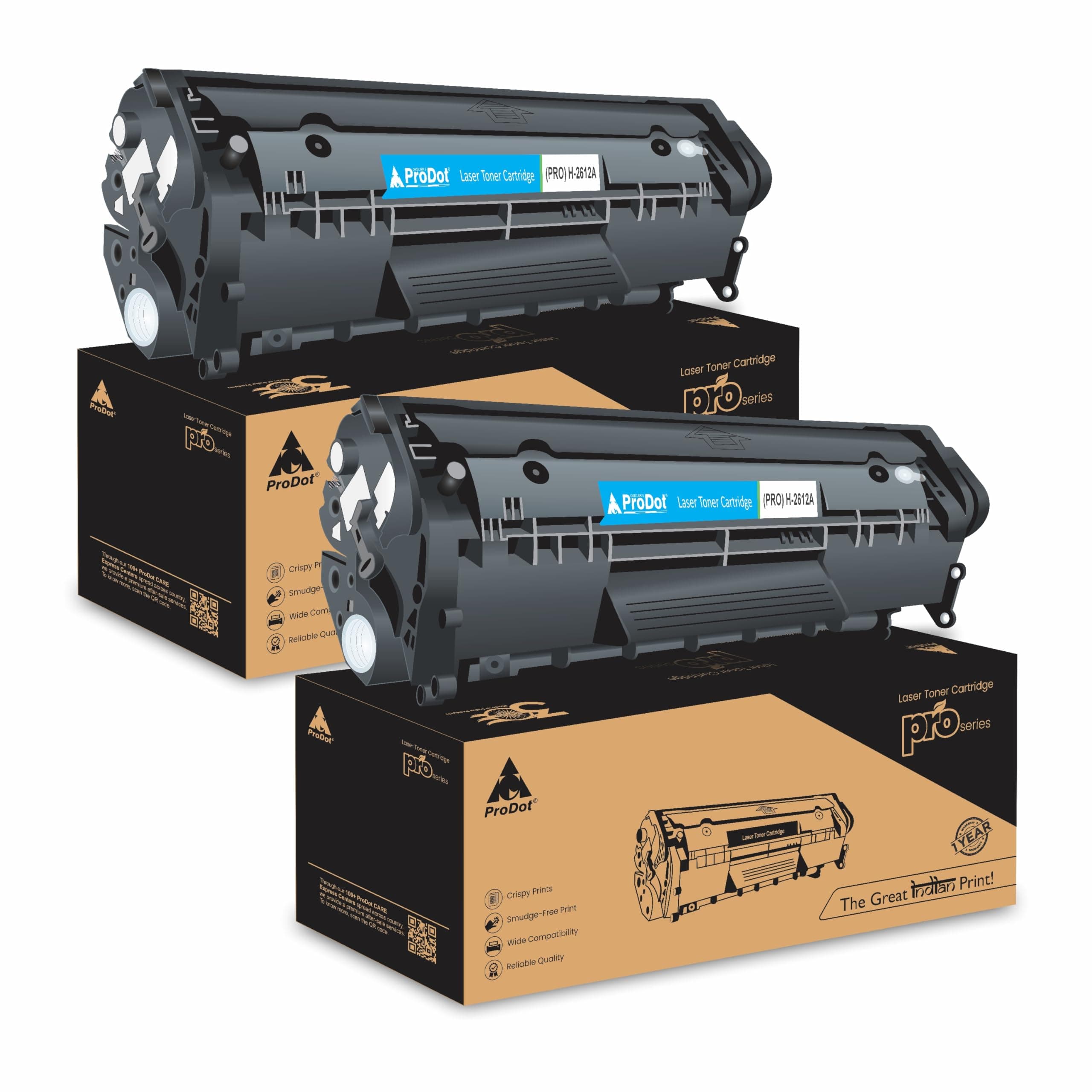 ProDot PLH-2612A Compatible Cartridge for HP and Canon Laser Printer (Black, Set of 2)