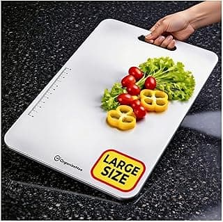 OrganizeMee Stainless Steel Chopping Board Large for Kitchen - Premium Cutting Board Vegetable and Fruit Cutter Chopper, Heavy-Duty Metal Chopping Board, Big Size Pad (36 cm X 25 cm)