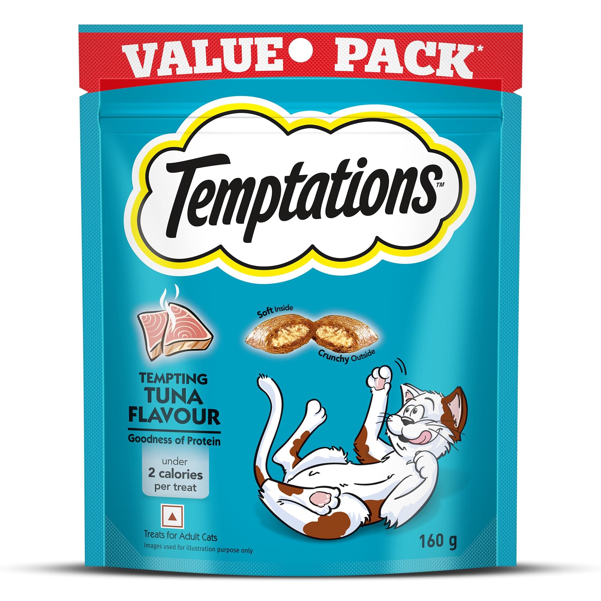 Temptations Adult Cat Treats Wafer, Tempting Tuna Flavour, 160g Value Pack, Crunchy Outside Soft Inside, Goodness of Protein, Vitamins & Minerals, No Artificial Flavours, Resealable Pouch? (Standard)