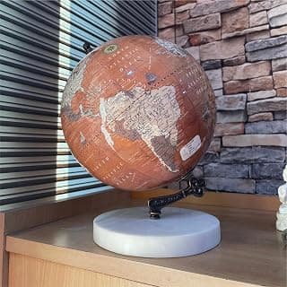 Magnificient 8 INCH brown multicolor world rotating globe with sturdy white elegant marble base for home décor/gifting/decorative/study