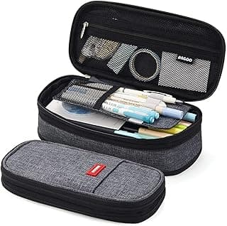 FineMoe Large Pencil Case Stationery Items for Girls and Boys, Canvas Bags Pen Pencil Pouch for School College and Office, Organize Makeup Cosmetic, Aesthetic Cute Stationary Box for Daily Use (Black)