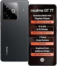 realme GT 7T (IceSense Black,8GB+256GB) | MediaTek D8400 MAX | Strongest Battery Combo 7000mAh + 120W | AI 4K 60FPS Travel Camera | 360° Cooling IceSense Design with Graphene | 6000 nits Display