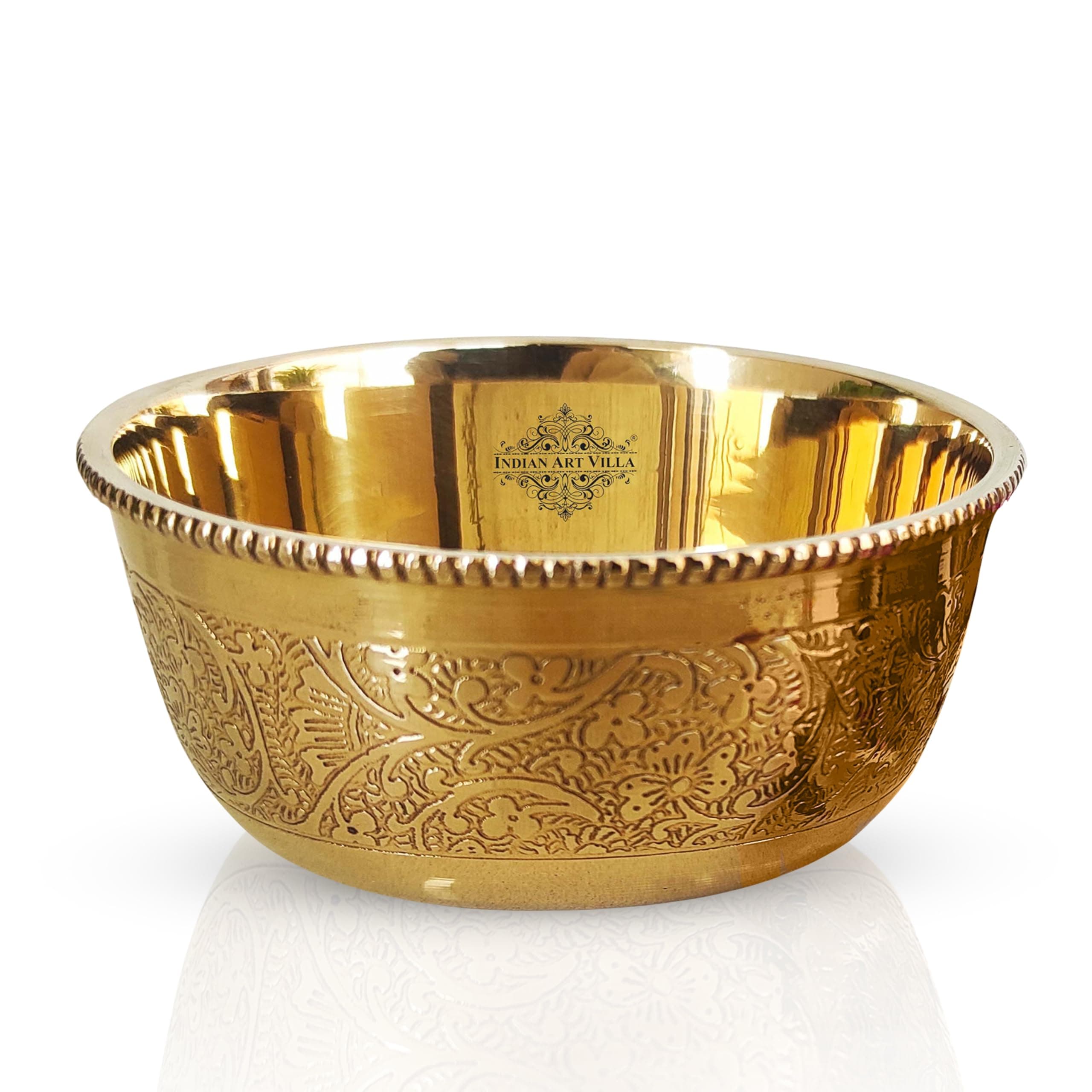 INDIAN ART VILLA Brass Floral Bowl - 150 ml, Gold