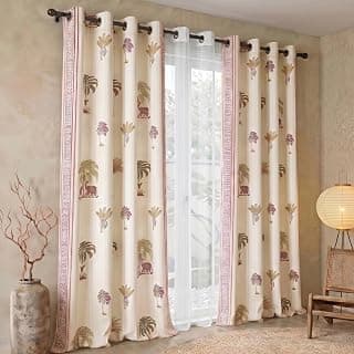 Story@Home Combo Curtains of Cotton & Sheer | Semi Long Door Curtain 8 Feet Long Set of 3, Semi Long Door Light Filtering Layered & Sheer Curtain | Combo Panels, 116 X 242 Cm | White & Maroon/Mustard