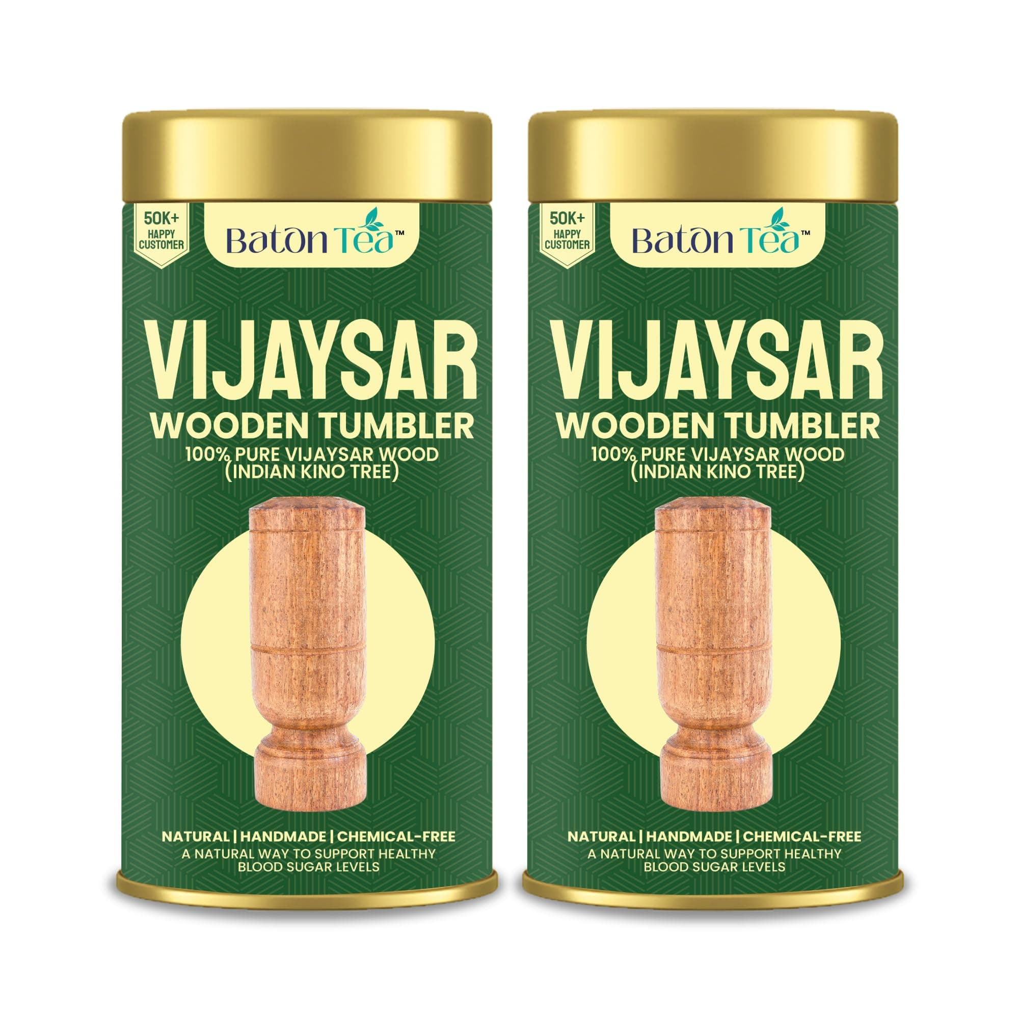Baton Tea Vijaysar Wooden Glass for Diabetes & Blood Sugar | Lab Tested Heartwood Tumbler | Madhumeh Ayurvedic Cup | Indian Kino Tree | 200ml Capacity | Handcrafted |Pack of 2
