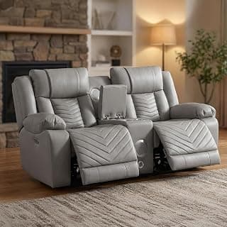Royaloak Denver American Leatherette Power Motion Recliner 2 Seater, High Back, Padded Armrests, USB & C-Type Charging Ports, Heavy Duty Metal Support, Grey, W 74.80 X D 36.61 X H 40.55 Inches