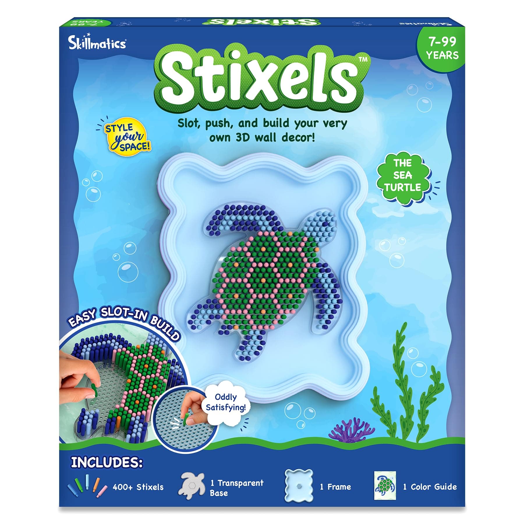 Skillmatics Stixels DIY 3D Pixel Art Kit – Sea Turtle Wall Decor, Mess-Free | 400+ Colorful Pegs, STEAM Craft Activity, Room Decor for Tweens, Screen-Free, Gift for Girls & Boys Ages 7 & Up