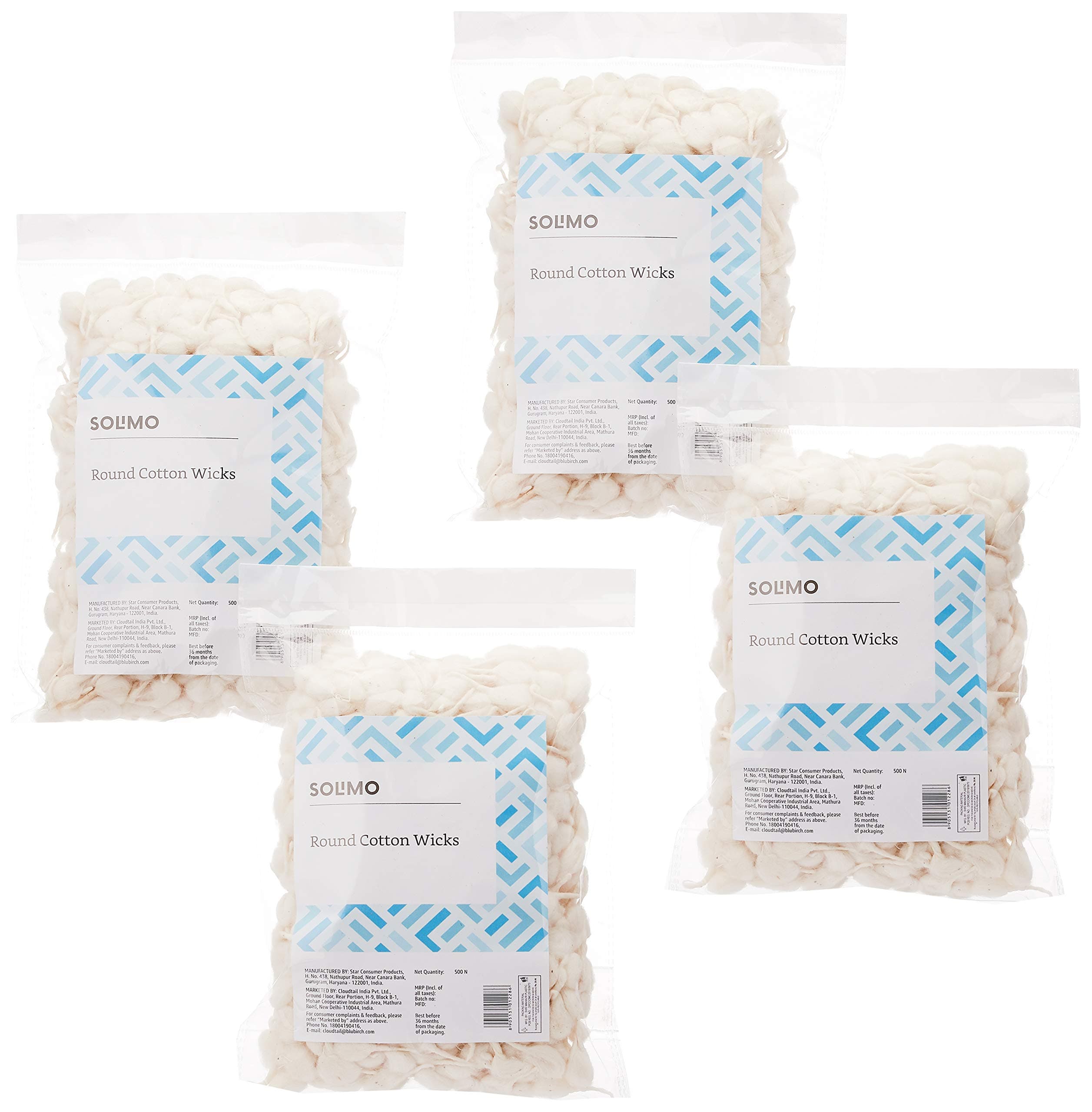 Amazon Brand - Solimo Cotton Round Wicks, 500 Pieces (Pack of 4)