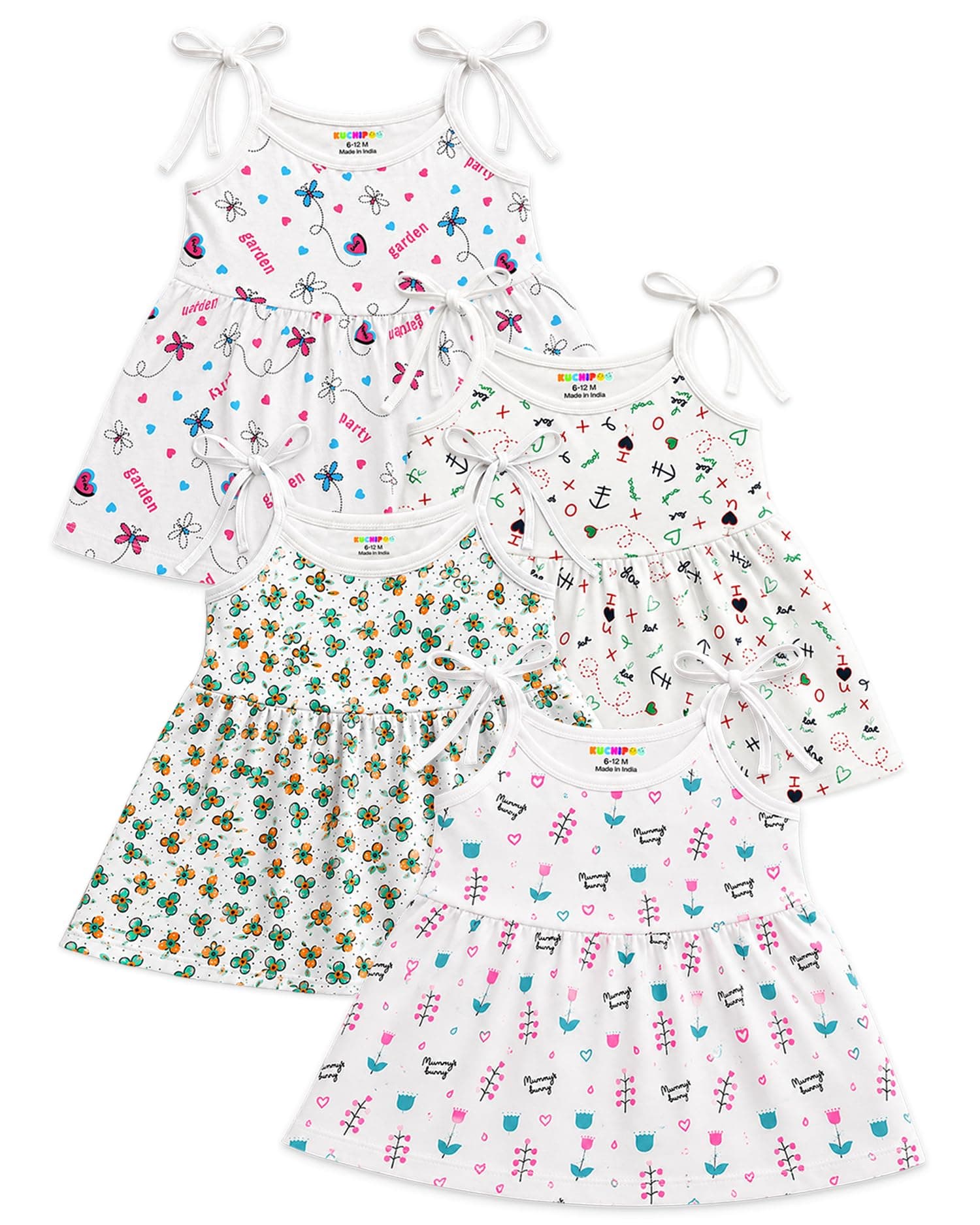 Kuchipoo Baby Girls 100% Cotton Frocks - Pack of 4