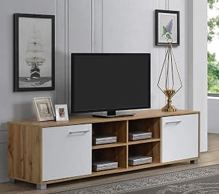 DeckUp Plank Uniti Engineered Wood 2 Door Entertainment Unit and TV Stand (Wotan Oak and White)