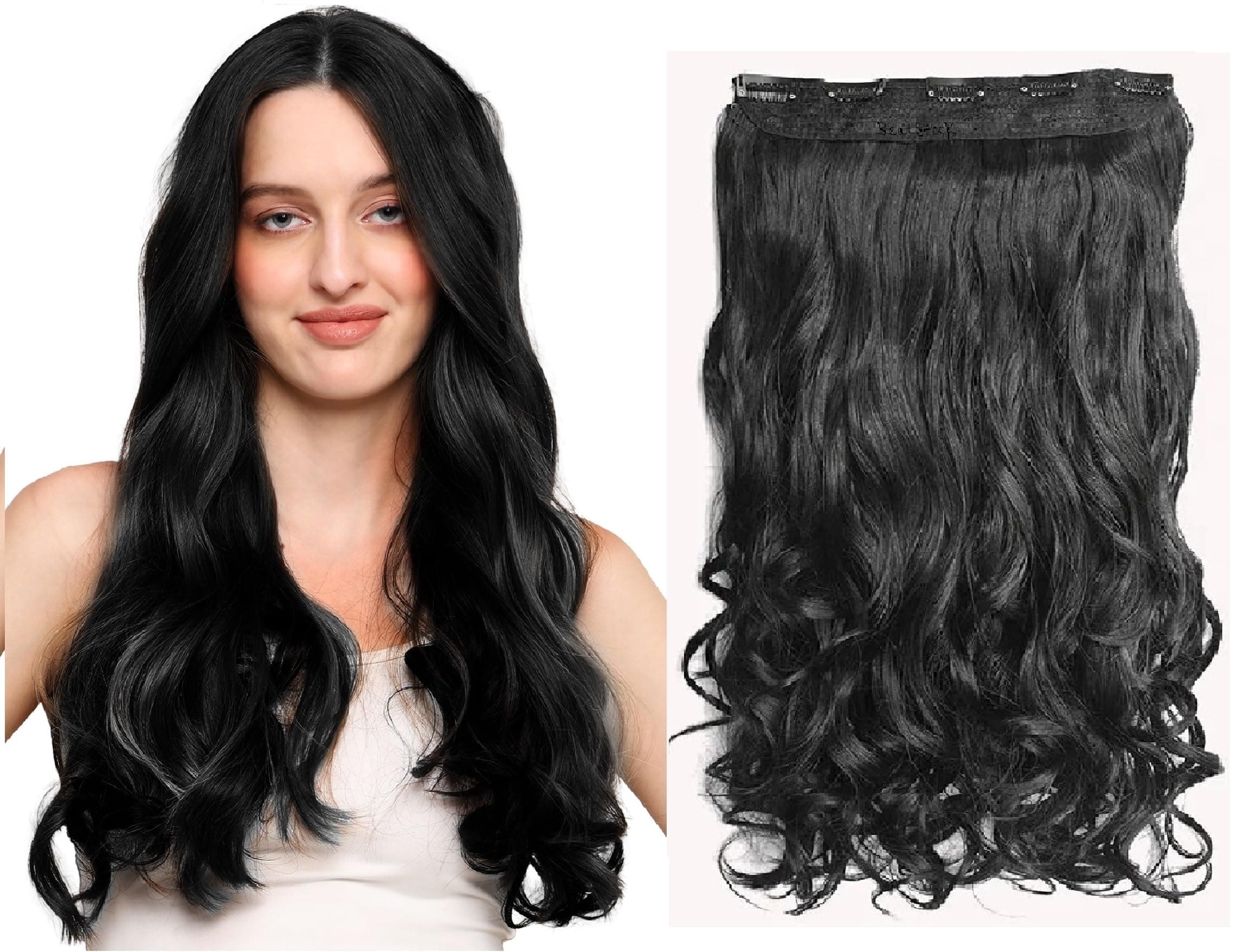 BeatStock Women's Curly, Wavy Black hair Extensions with 5 Clip in 24 inch