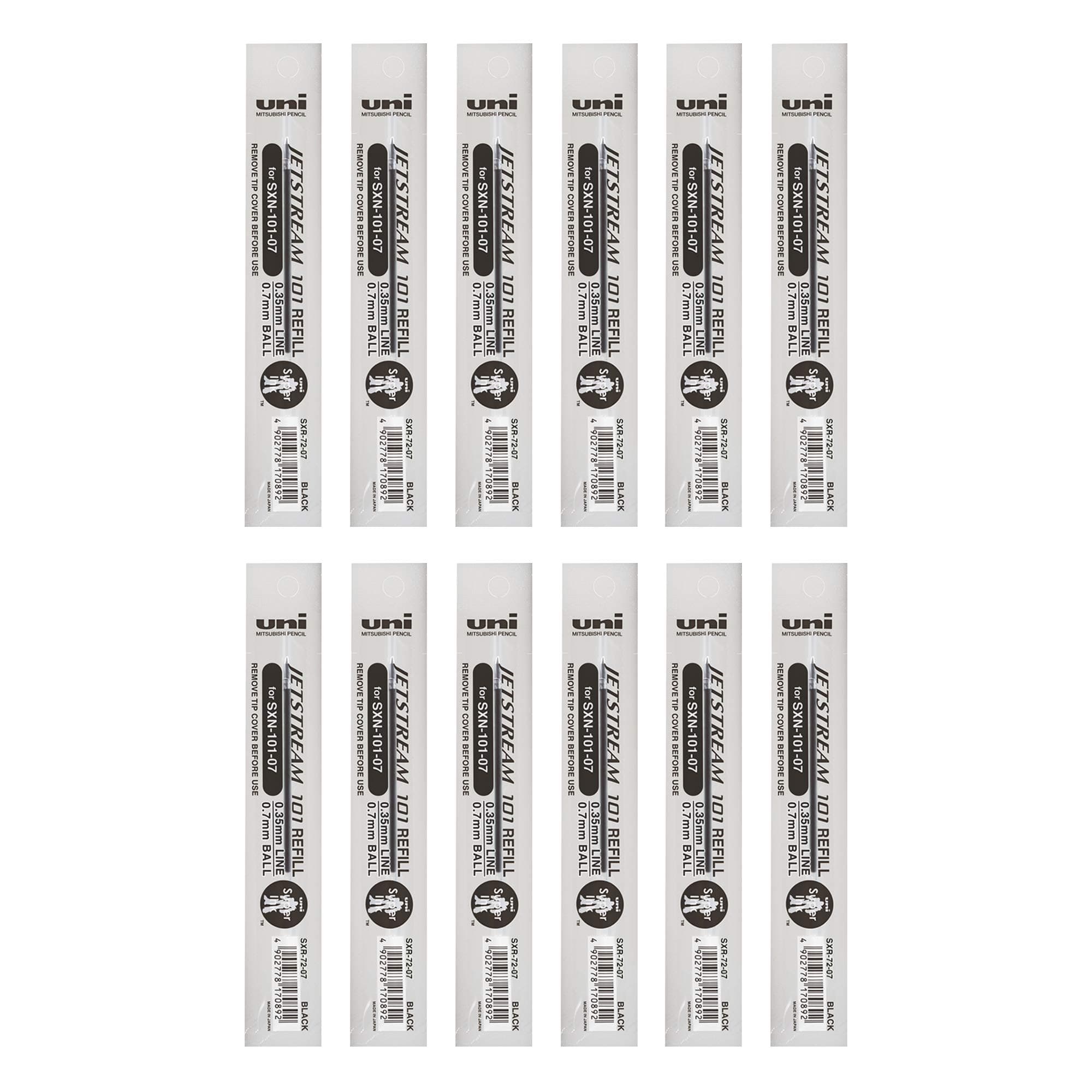 uni-Ball SXR-72 0.7mm Ball Pen Refill | Usable for SX-101 | Black Ink, Pack of 12