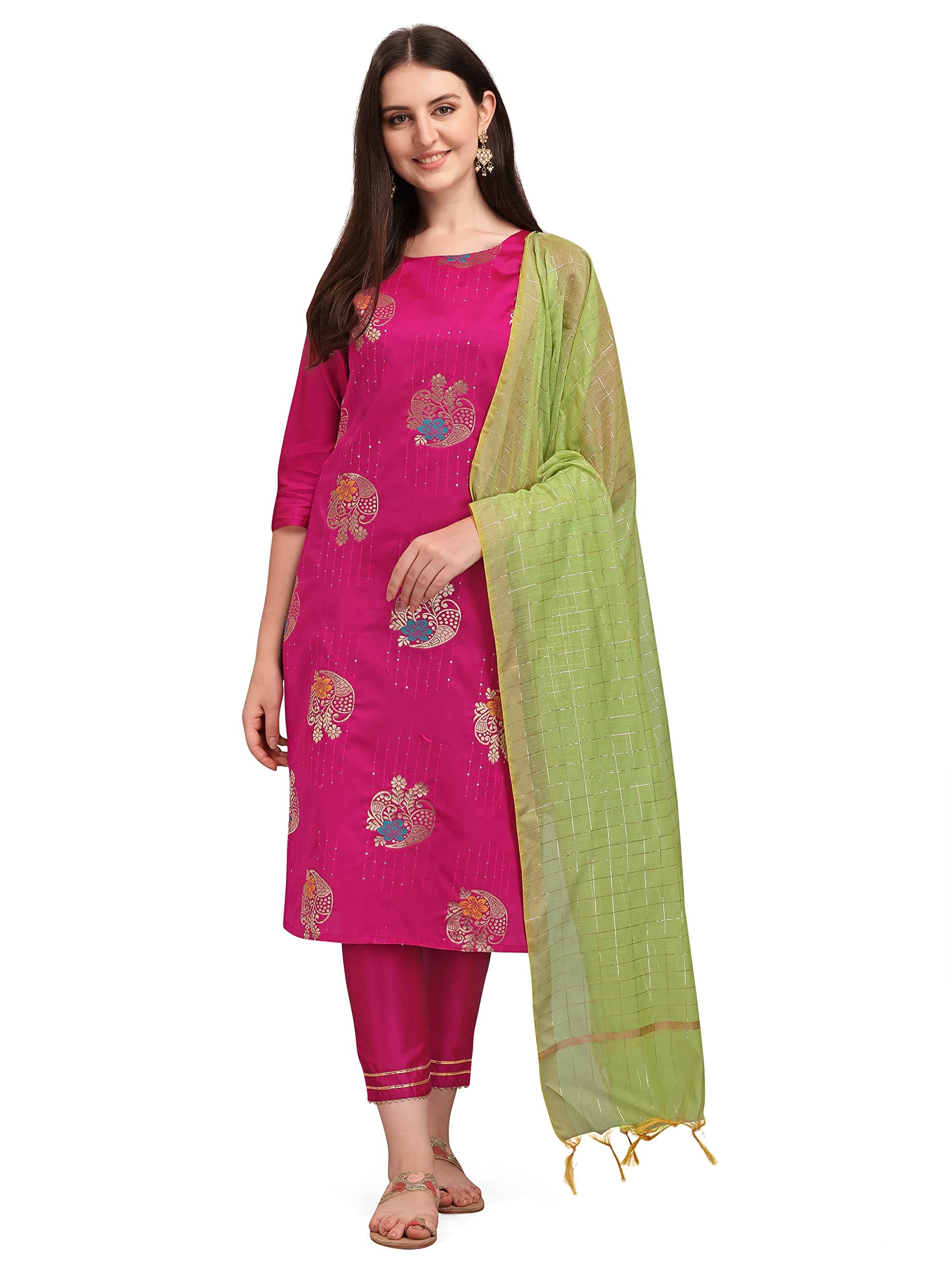 VredeVogel Cotton Silk Blend Straight Embroidery Kurta Pant and Dupatta Set for Women