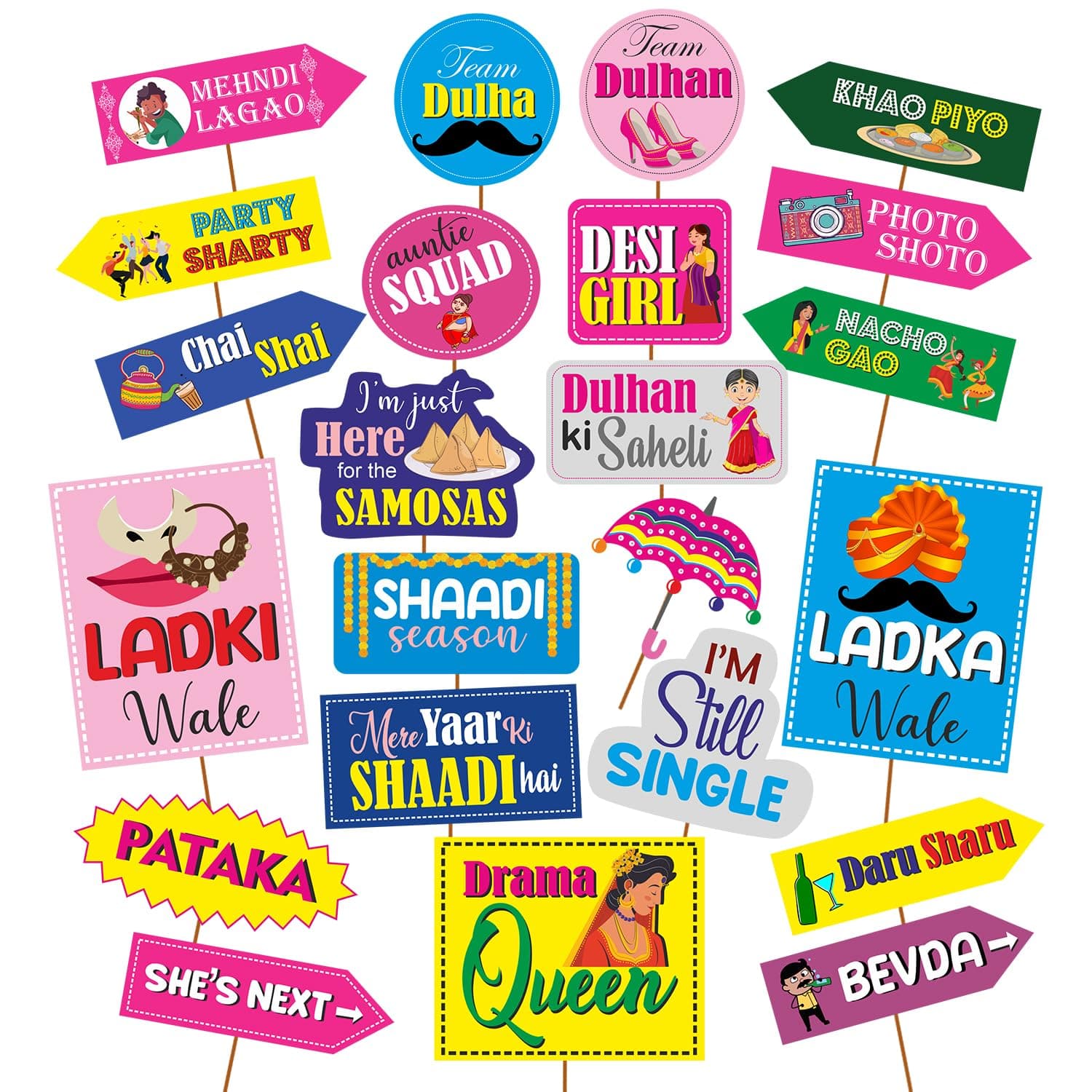 Party Propz Wedding Decoration Items - 23Pc Wedding Props For Groom Family, Wedding Props For Bride And Family, Haldi Mehndi Decoration Items For Marriage, Haldi Decoration Items for Home, Haldi Decor
