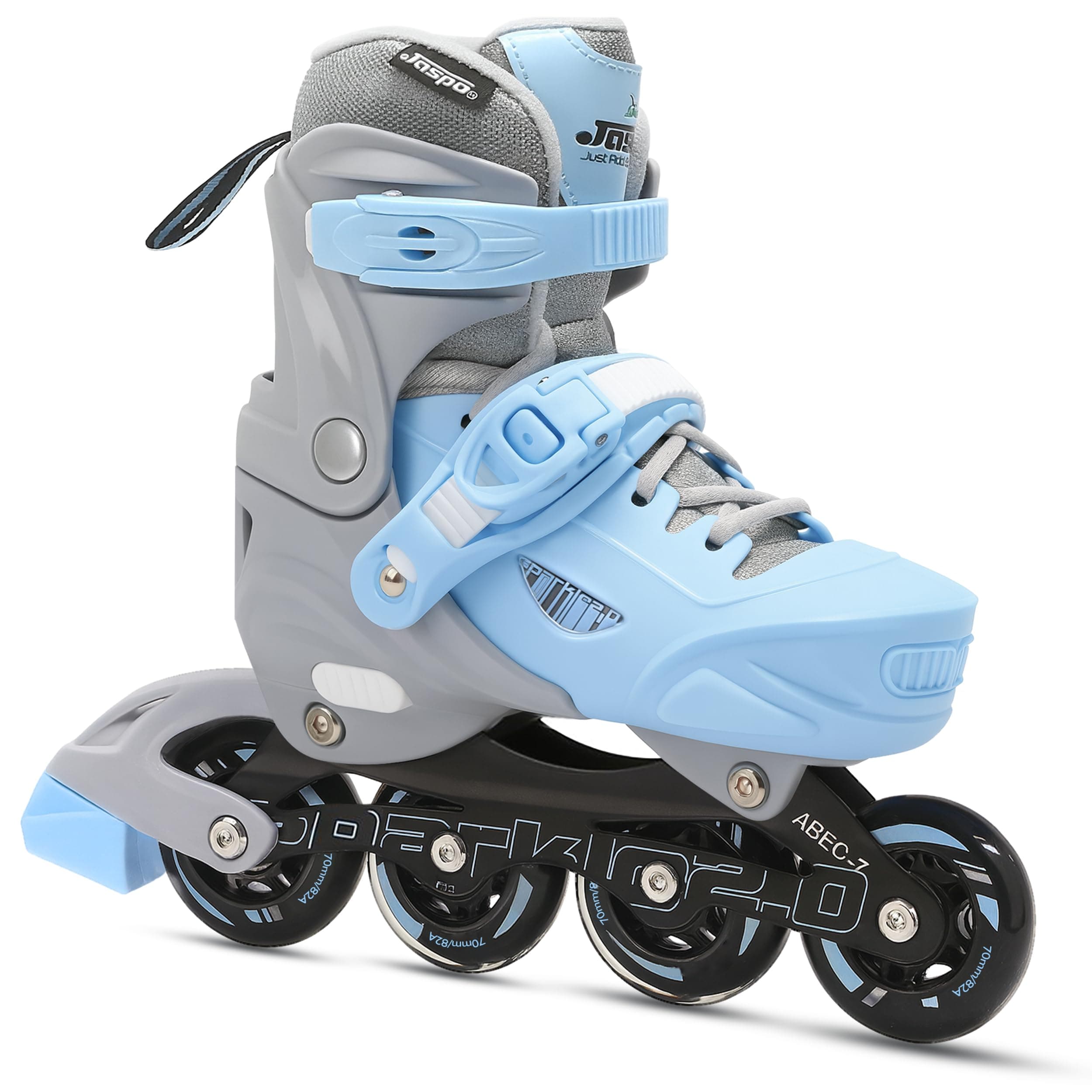 JASPO Sparkle 2.0 Adjustable Inline Roller Skates for Kids & Youth – PU Wheels, ABEC-7 Bearings, Hard Boot, – Aluminium Chassis, 70mm PU 82A Wheels M (20 to 23cms)