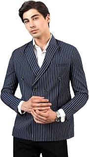 Men's Navy Blue Striped Double-Breasted Blazer