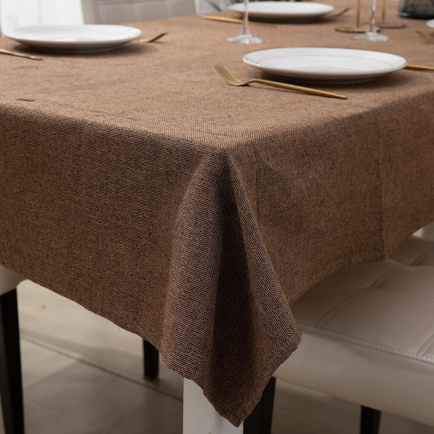 HOKIPO Poly Jute 6 Seater Dining Table Cover Cloth 50x75 Inches, Brown (IN363-BRN)(Rectangular, Pack of 1)