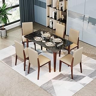 DecorNation Italiana Solid Wood 6 Seater Dining Room Set for Home, Living Room- Black Dining Table with Six Cushioned Chairs