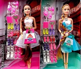 CR18 COLLECTION Fashion Trending Pack Of 2 Combo Movable Doll Set With Foldable Hands & Legs Fashion Doll House Set For Girls