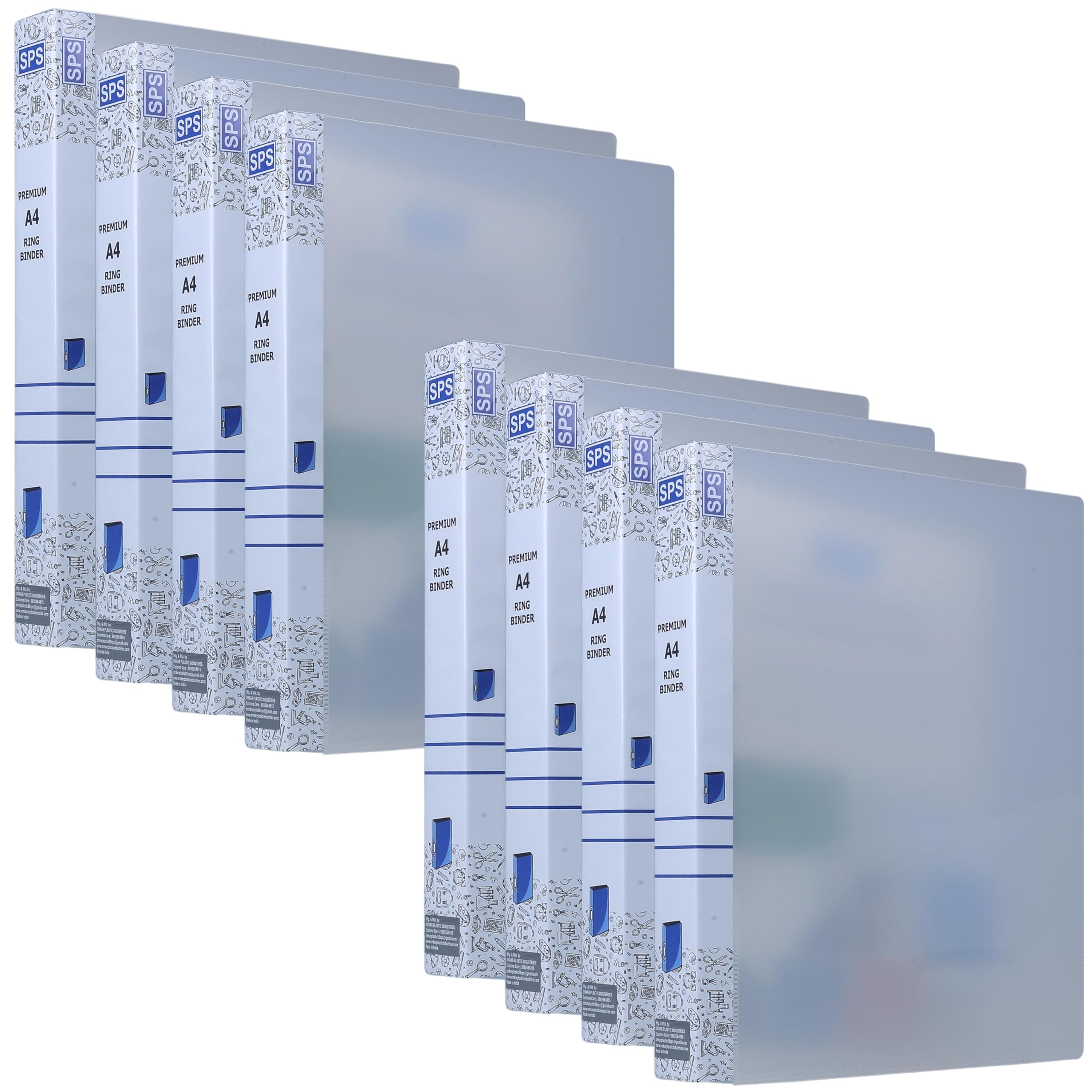 SPS A4 Size 2D Ring Binder File, Office File for Certificates and Documents, Matte - Pack of 8