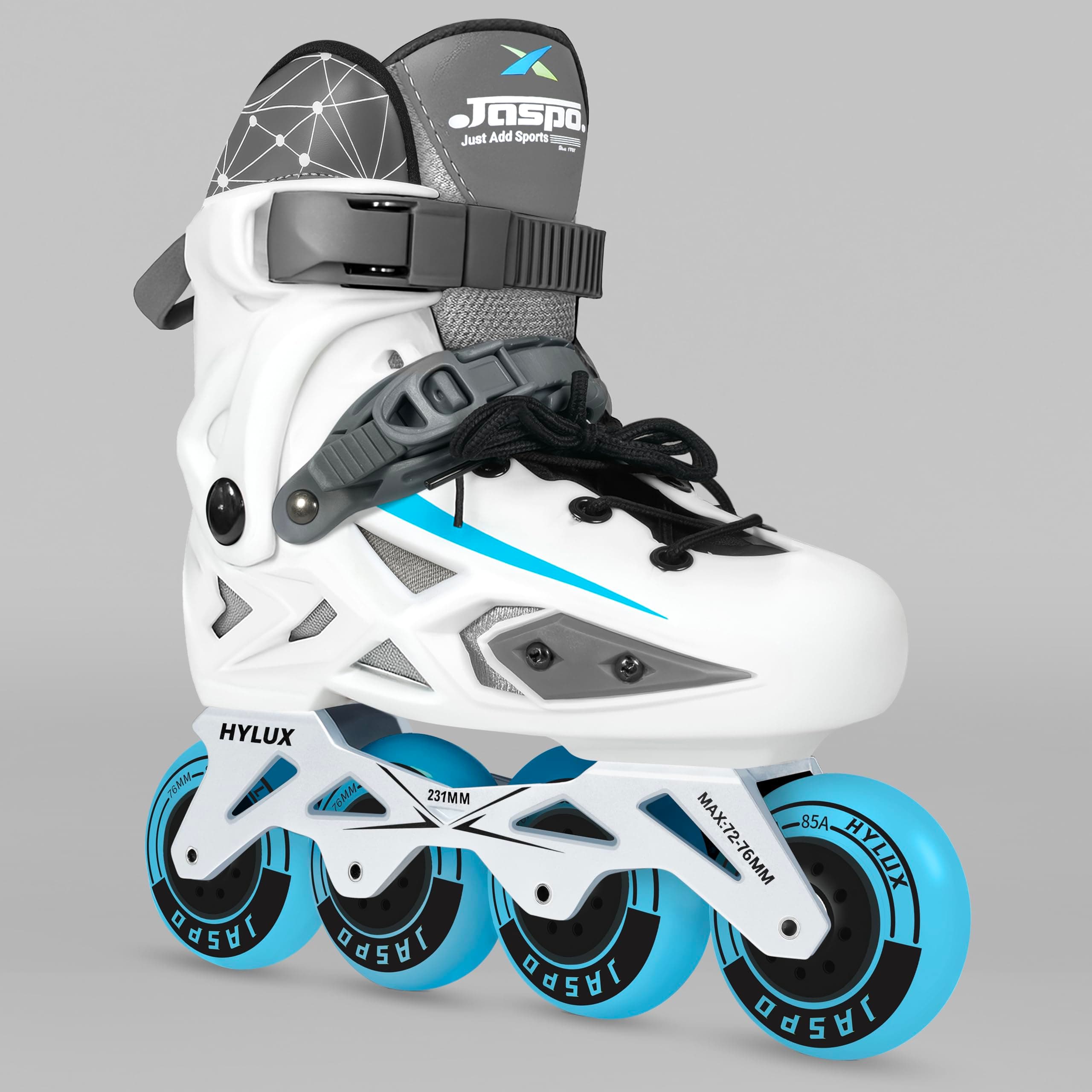 jaspo Hylux Inline Skates for Adults & Teens | 76mm Wheels, ABEC-7 Bearings, Hard Shell, Aluminium Frame,Rollerblades for Men & Women,White