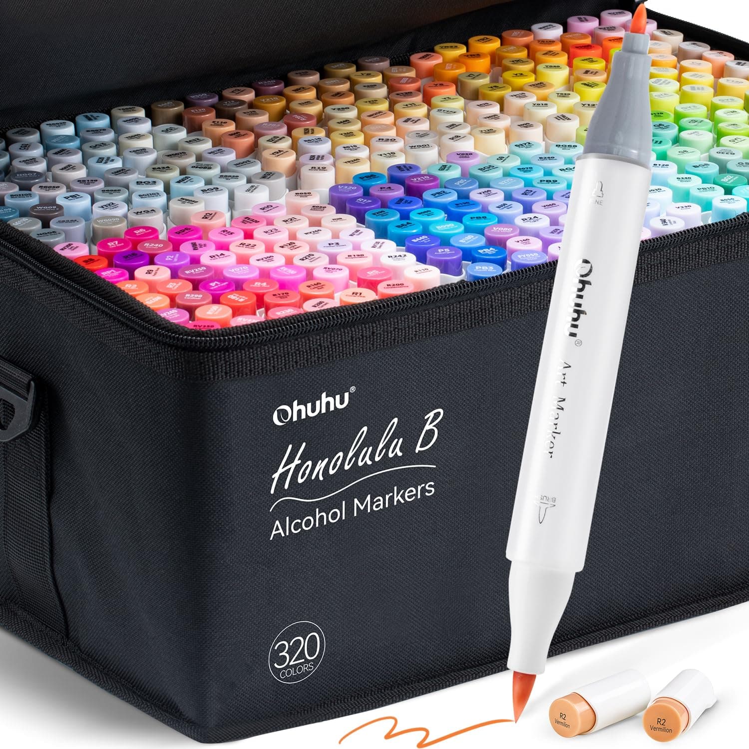 Ohuhu 320 Colors Alcohol Markers Brush Tip- Brush& Fine Double Tipped Alcohol-based Art Sketch Marker Set for Artist Adults Coloring Illustration - Honolulu B of Ohuhu Markers