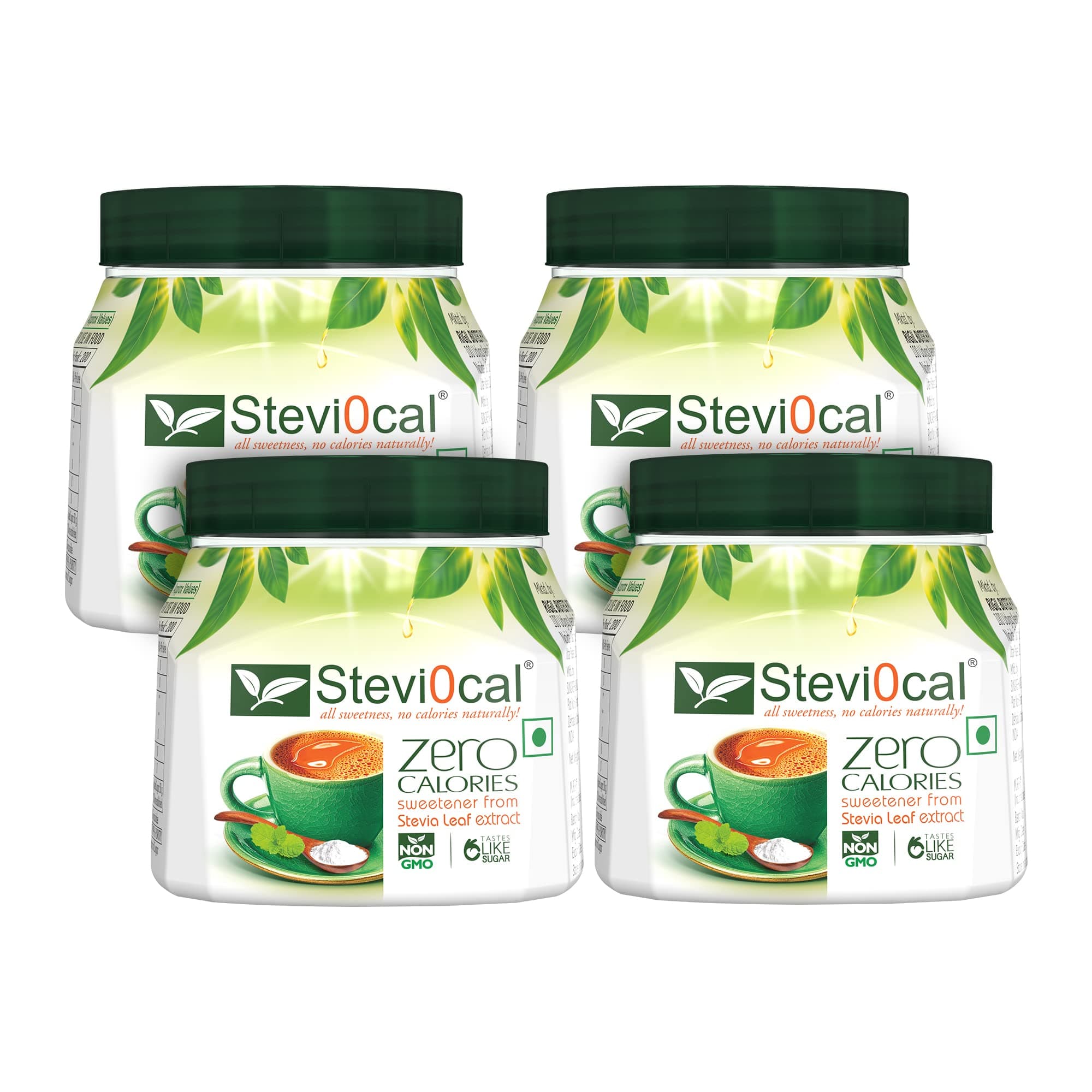 Stevi0cal Stevia Sweetener Powder | 100% Sugar Free Natural | Zero Calorie for Weight Management, Diet, Diabetic Friendly | 200 gm Jar - Pack of Four (4 x 200gm)