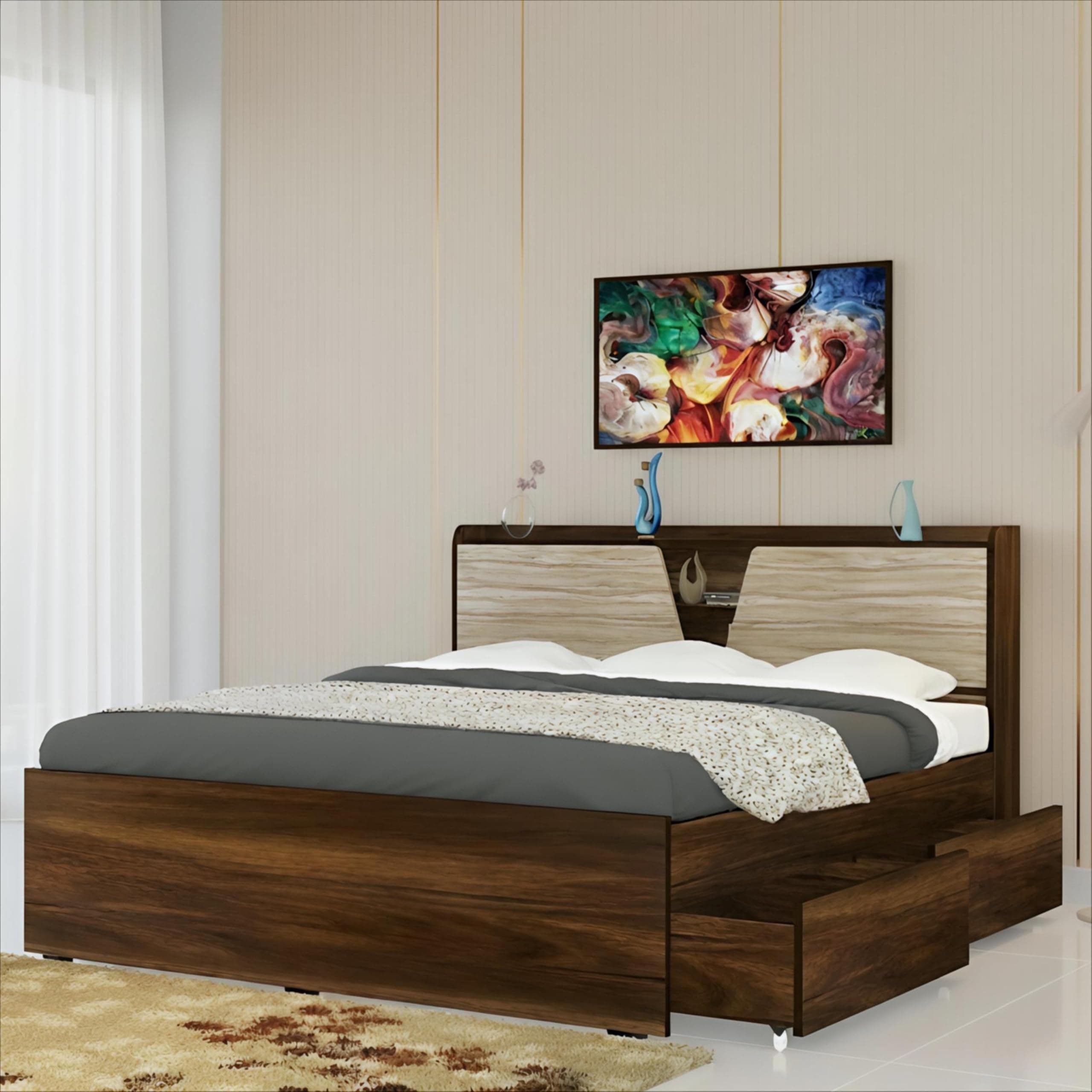 The M M Furniture Store Crescent King Size Bed with Headboard & Box Storage – 72x78