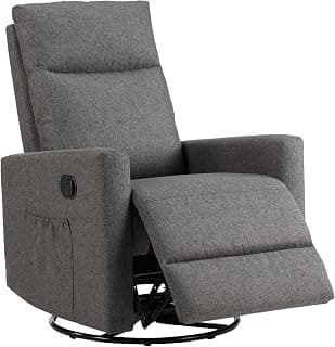 Sweetcrispy Swivel Recliner Chair, Rocking Chair Nursery, Glider Rocker Recliner, Nursery Chair with Extra Large Footrest for Living Room, High Back, Upholstered Deep Seat (Deep Gray)