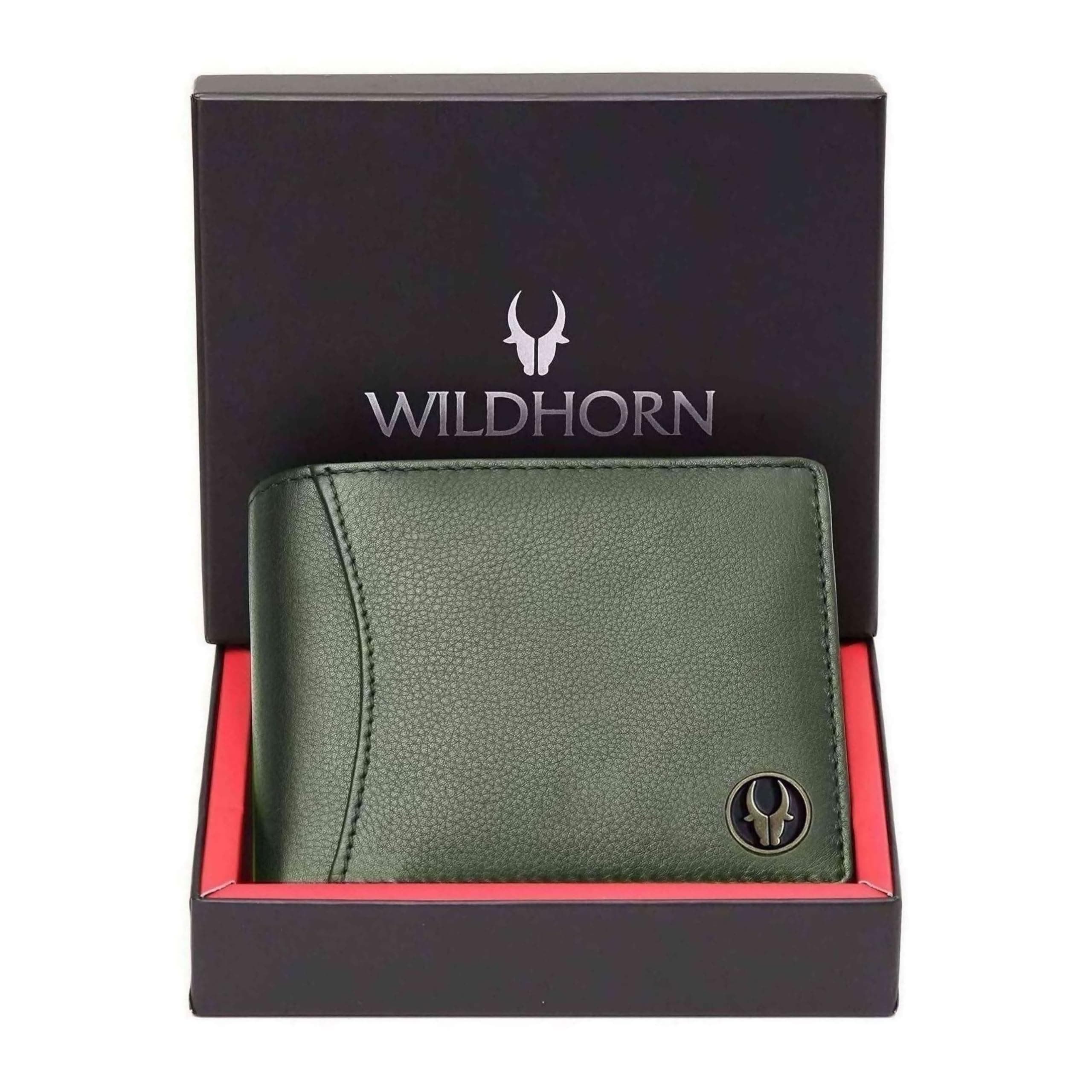WildHorn RFID Protected Leather Wallet for Men,Green Print