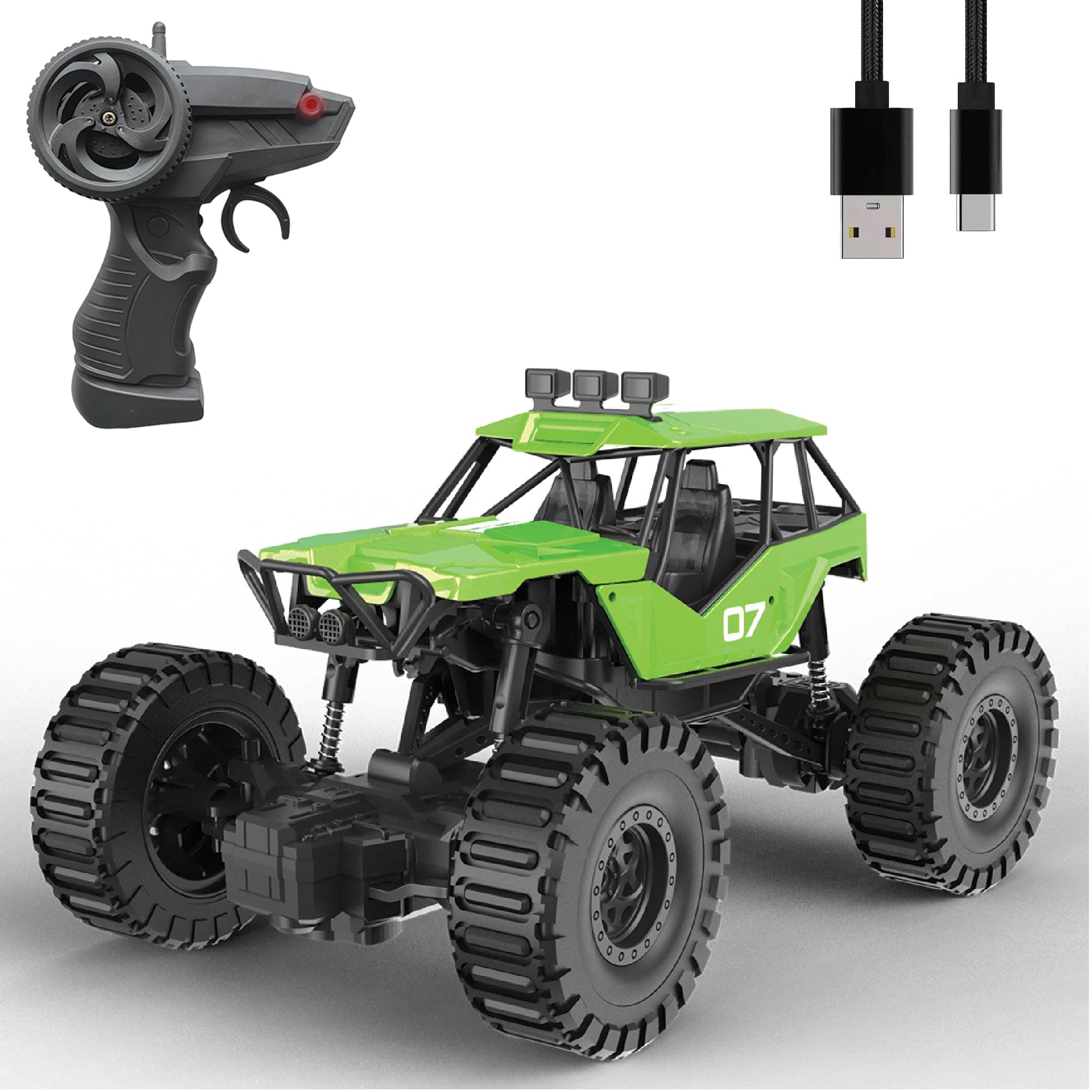 ELECTROBOTIC Remote Control Mud Master 4.0 | Rechargeable Off-Road RC Car with 2WD, C-Type USB Charging & Durable Build | High-Speed Stunt Car for Kids & Adults | Green Off-Roader Toy